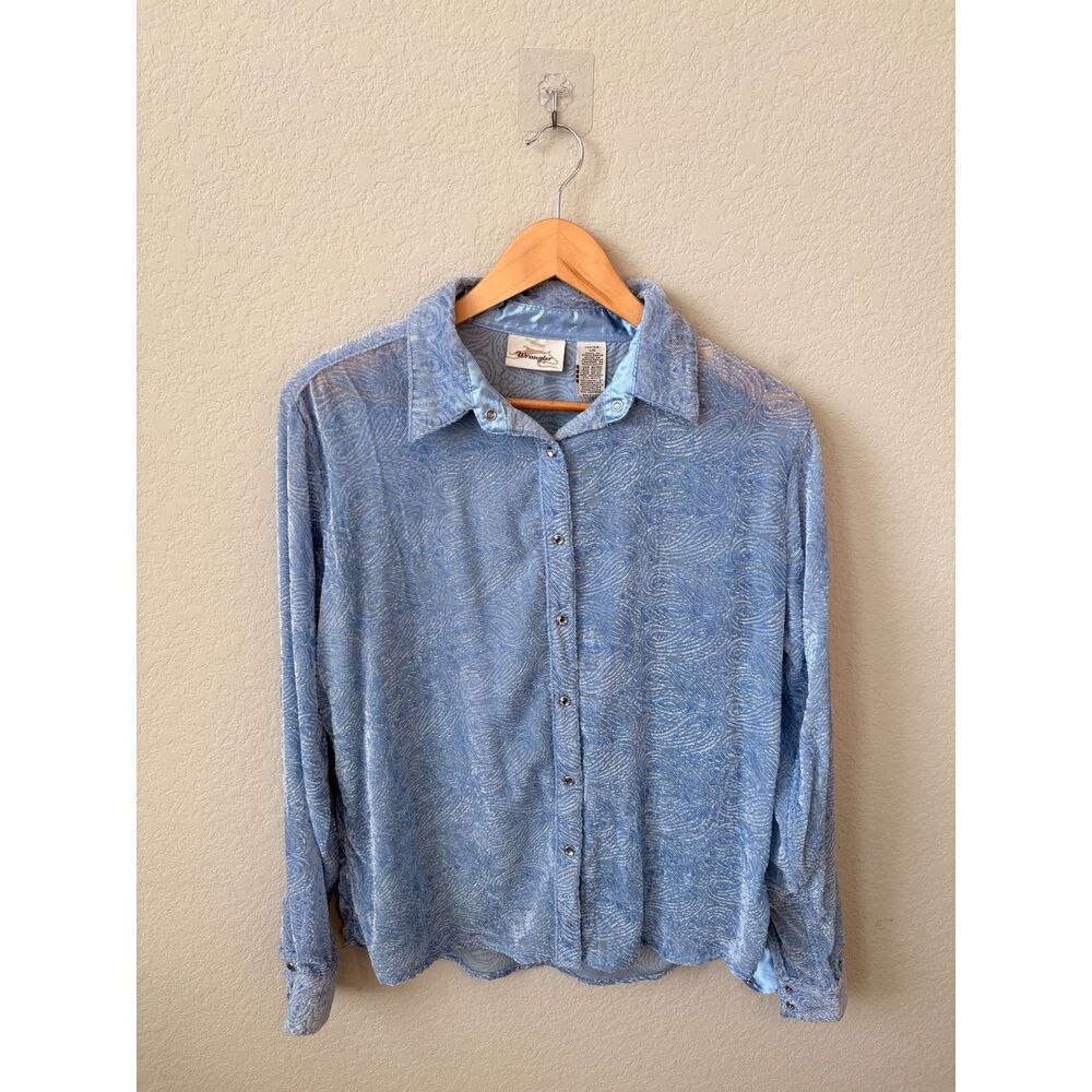 Wrangler Y2K Blue Velvet Semi-Sheer Paisley Western Shirt Large